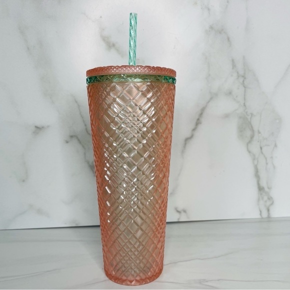 Starbucks 2023 Summer Jeweled Pearl Pink Green Venti 24oz Cold Cup Tumbler NWT - Picture 4 of 6